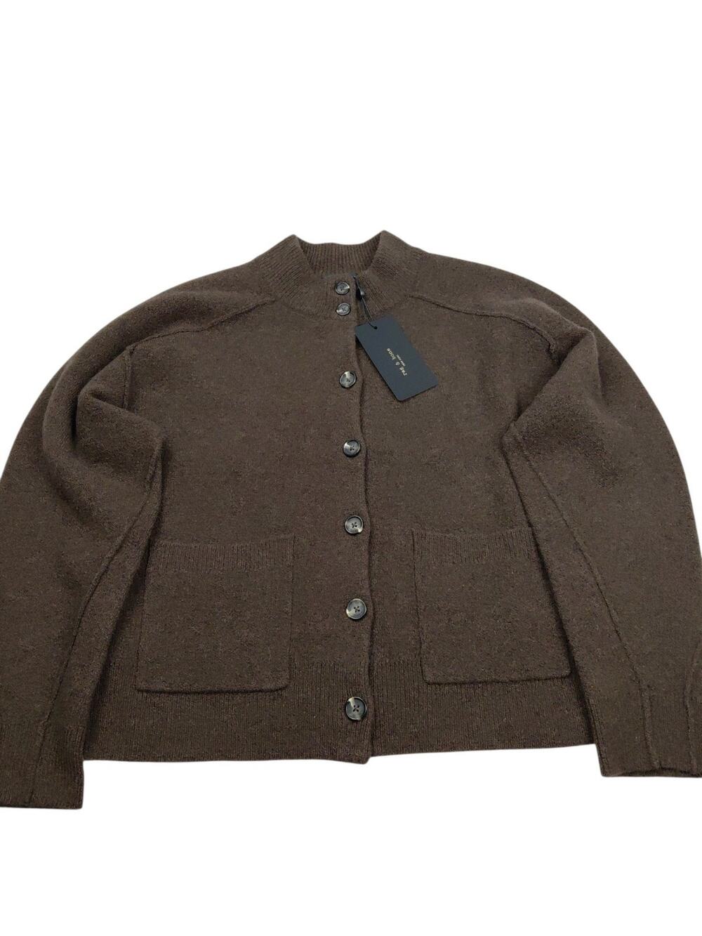 Rag & Bone Bridget Mock Neck Women's SZ S Cardigan In Brown Wool Blend Sweater